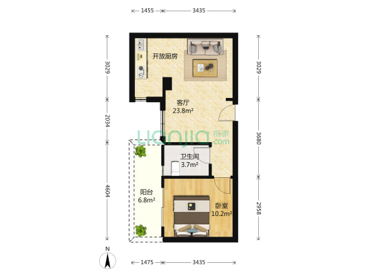 蔚蓝天成·国际公馆 1室1厅1卫 57平方