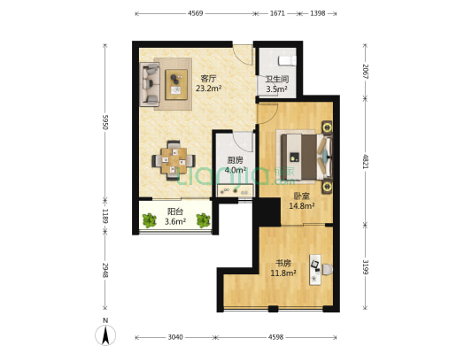 绿地老街坊 2室1厅1卫 73平方