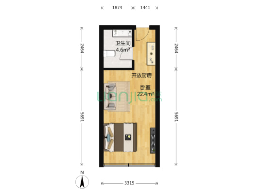 紫东馨居 1室0厅1卫 36平方