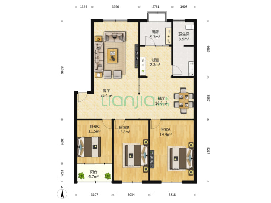 人劳局家属院17号院 3室2厅1卫 154平方