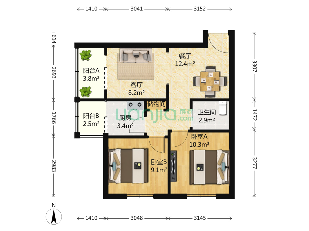 安慧里二区 2室2厅 320万