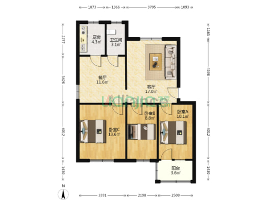 市区40多万三居，房本满五，中间楼层-户型图