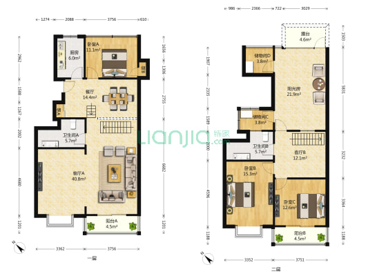 神州花园 3室3厅2卫 180平方