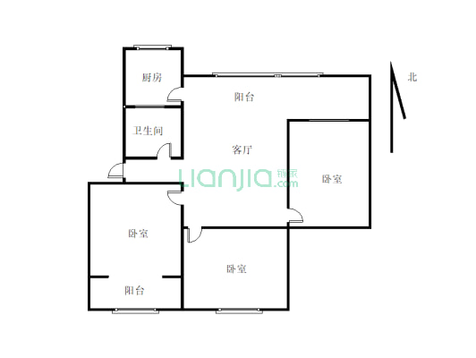 市委旁单位三居室中间楼层适合居家-户型图
