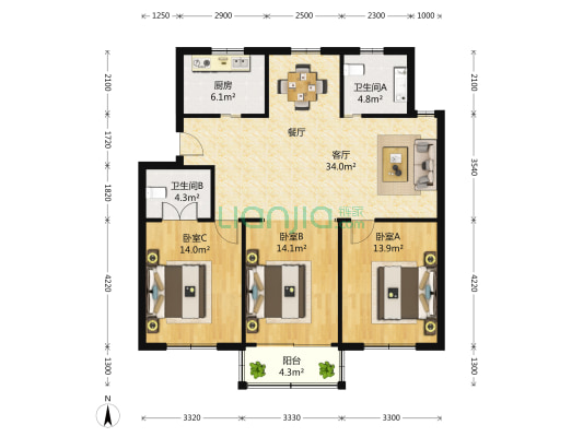 富康花苑 3室2厅2卫 0平方