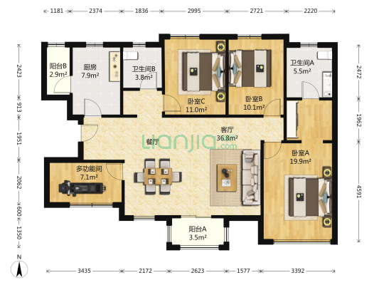 万科城一期 4室1厅2卫 125平方