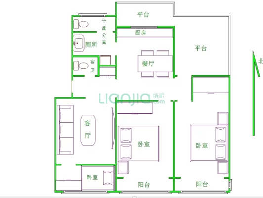 欣园社区 3室1厅 南-户型图