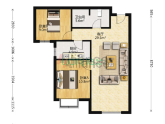 急售三利C区精装未住两居，价格美丽-户型图