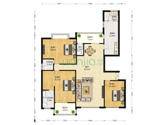 特房尊府 3室1厅3卫 168平方