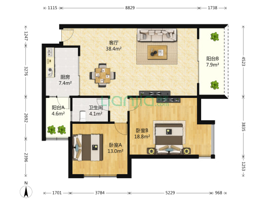 东和城 2室1厅1卫 93平方