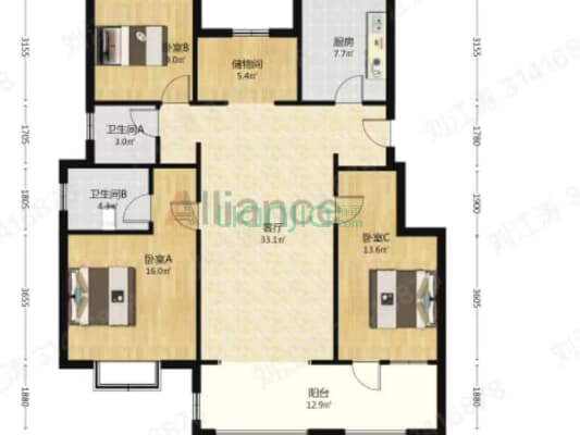 中冶未来城 3室2厅 南 北-户型图