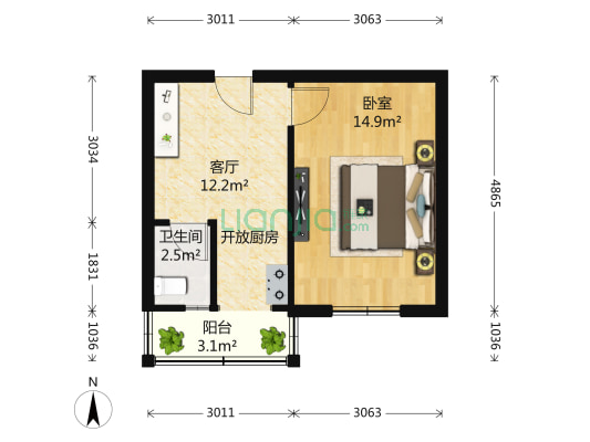 韩庄子二里 1室1厅1卫 41平方