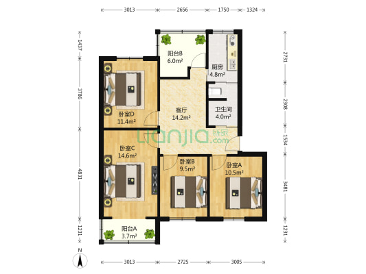实业街17号 4室1厅1卫 15平方