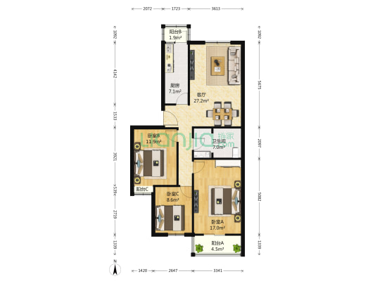 佳和园新区 3室1厅1卫 113平方