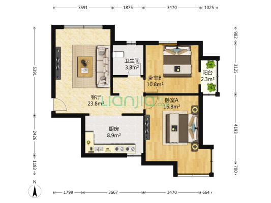 沽上江南 2室1厅1卫 89平方
