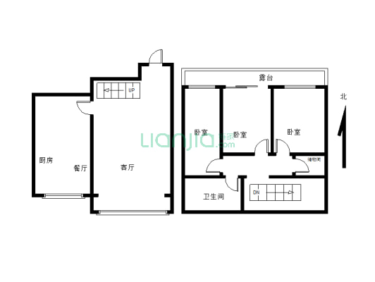 兴隆建龙小区上下二层，三室，首付低-户型图