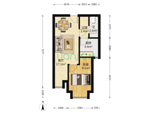 骑士郡 1室1厅1卫 48平方