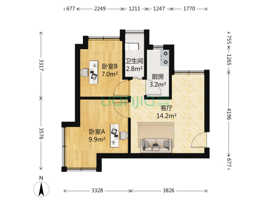 虹桥星座大厦 2室1厅 300万