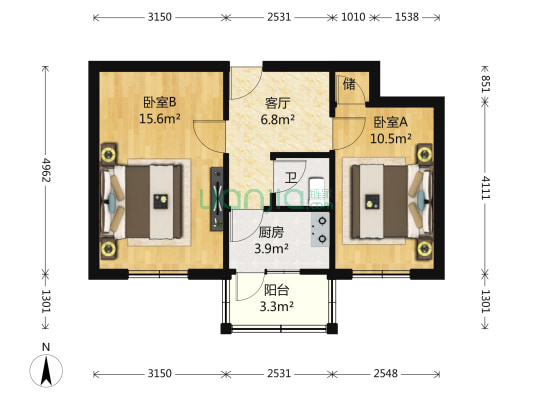 大柳树9号院  双朝南  安静不临街  无遮挡