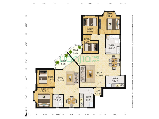 维富大厦 5室2厅2卫 172平方