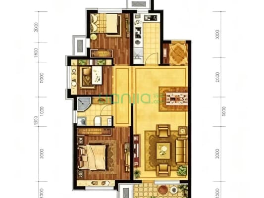 桃源新都孔雀城 3室2厅 南 北-户型图