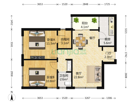 万科金色海蓉二期 2室1厅1卫 67平方