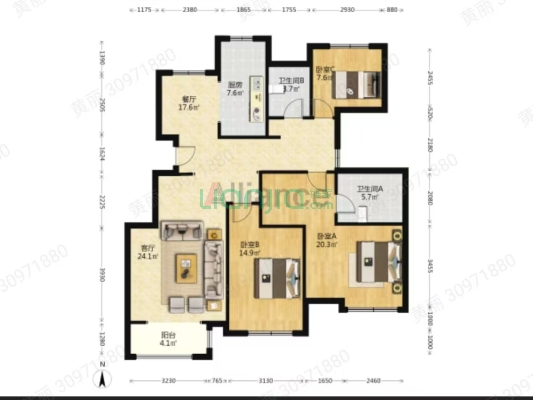 团结小区 4室2厅 南 北-户型图