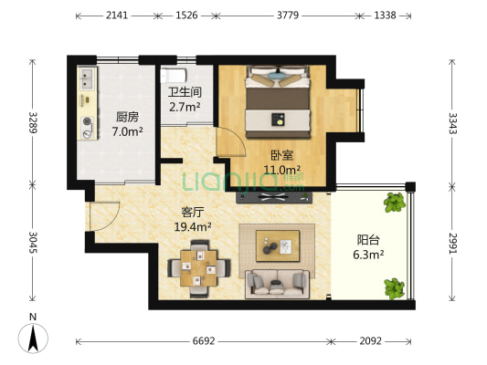 生活立方 1室1厅1卫 61平方