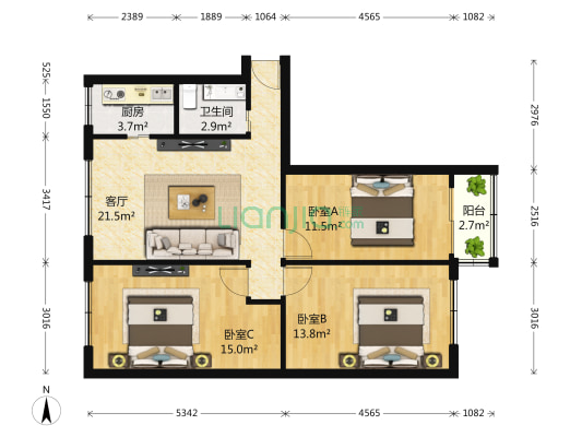 地质村 3室1厅1卫 88平方