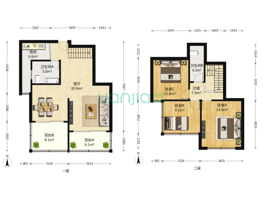 三元及地苑 3室1厅2卫 118平方