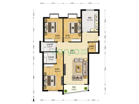 弘信花园 3室1厅2卫 158平方