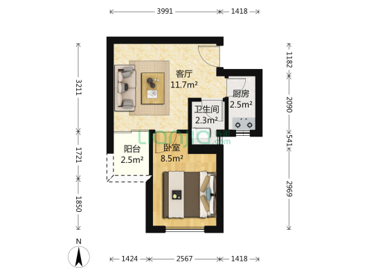 华隆园 1室1厅1卫 42平方