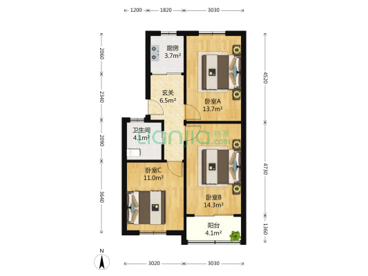 三门小区 2室1厅1卫 78平方