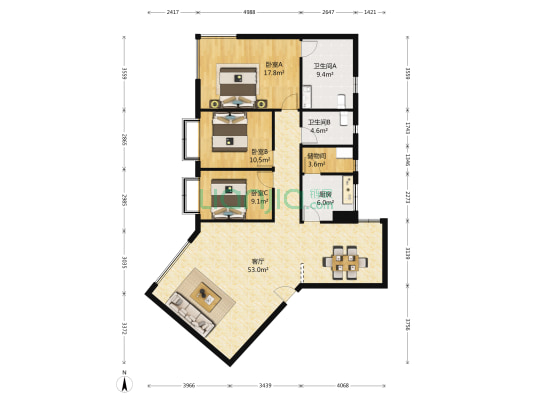 冠城花园二期 3室1厅2卫 142平方