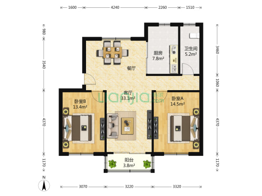 东城花苑一村 2室2厅1卫 101平方