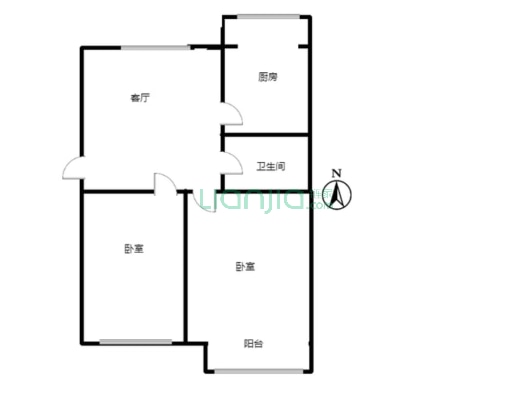 地质总局北院 2室1厅 南 北-户型图