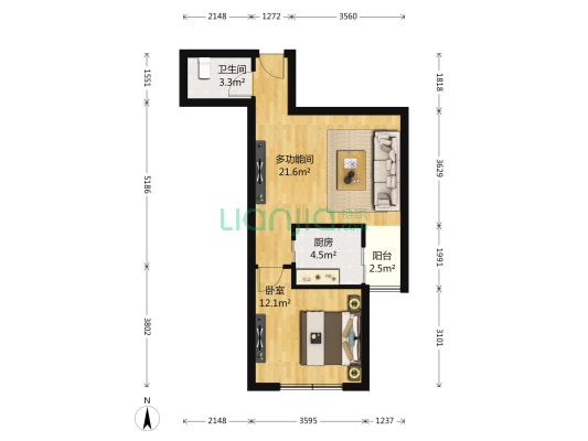 天福时代阳光 2室0厅1卫 61平方