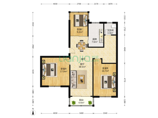 梦里水乡 3室2厅1卫 114平方