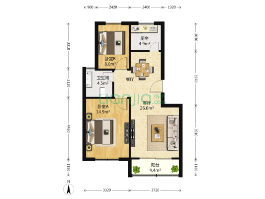 荷风景庭 2室1厅1卫 81平方