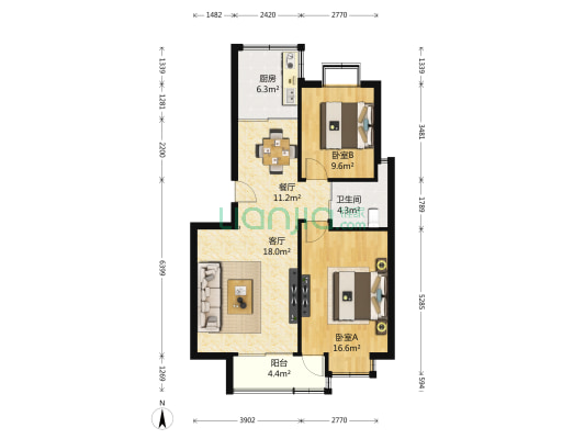 云锦美地绮云居 2室2厅1卫 86平方
