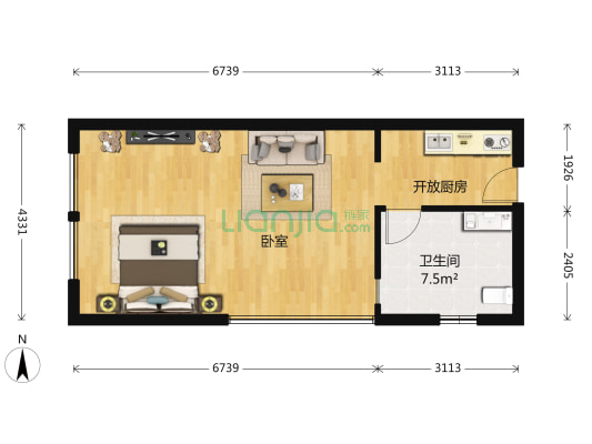永利国际 1室0厅1卫 64平方