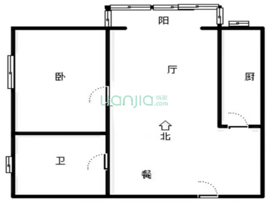 水岸花城 1室1厅 西北-户型图