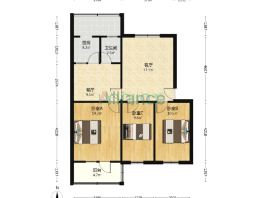 房子是满五年 楼层在中间 位置优越 南北通透-户型图