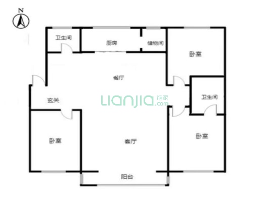 永安小区 3室2厅 南 北-户型图
