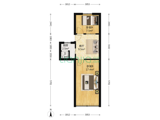 花圃铁路新村 2室1厅1卫 48平方