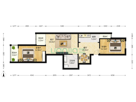 东直门内北小街16号 2室2厅1卫 89平方