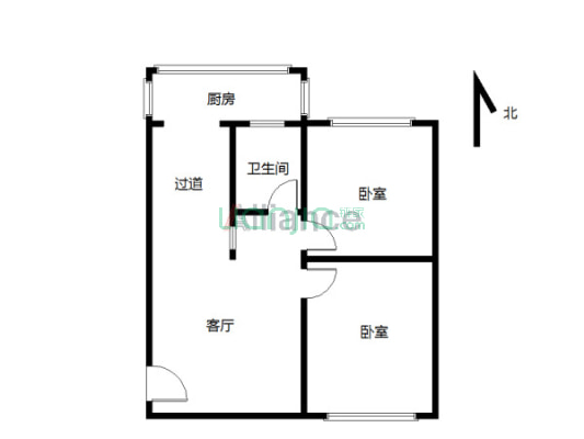 新华小区 步梯6楼  独立2室 62.4平米-户型图