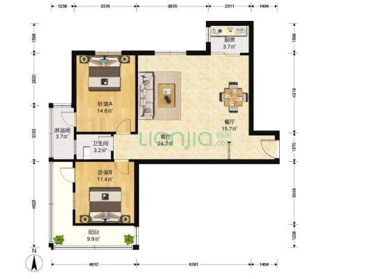 永福楼 2室2厅1卫 106平方