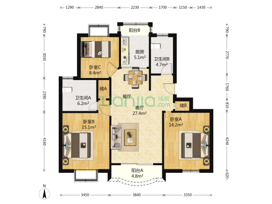 爱嘉苑 3室2厅2卫 116平方