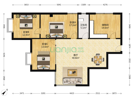 青年汇 3室1厅1卫 148平方
